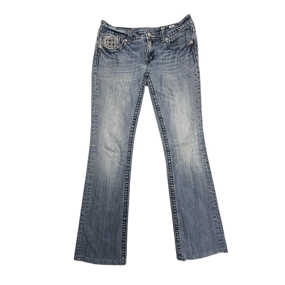 Miss Me Bootcut Jeans Womens 29 Embellished‎ Flap Pocket Medium Wash Hemmed